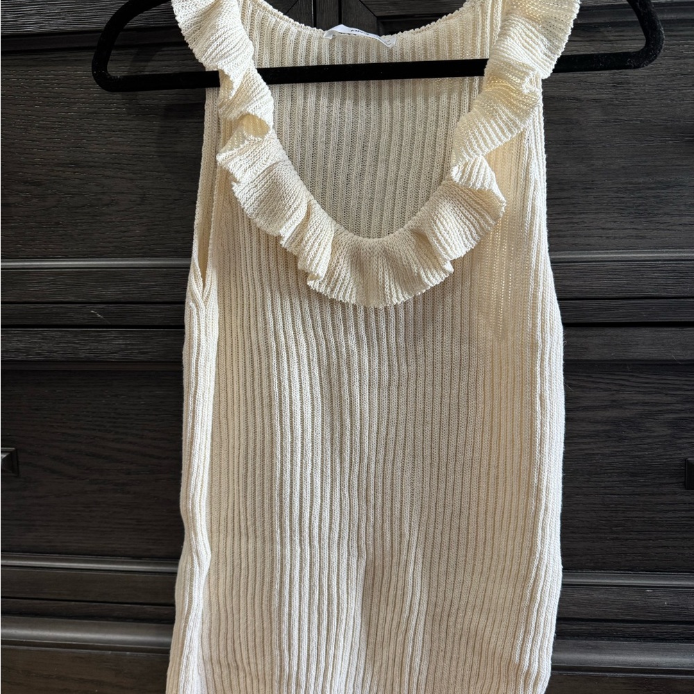 Mango Cream Ruffle Knit Tank Top